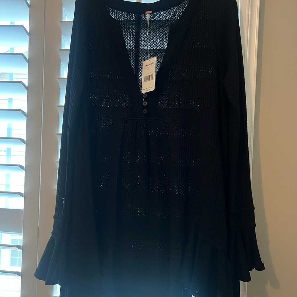 Free People Black Knit V-Neck Top